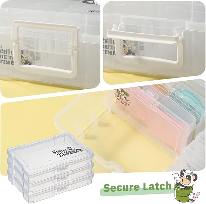 Naivees Photo Containers Storage Case Teddy Storage Box 4" x 6" Plastic Cartoon Organizer with 16 Inner Photo Containers Boxes for Photos,Cards,Pictures (Nature Green)