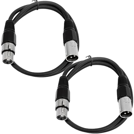 Seismic Audio Speakers 2 Foot XLR Patch Cables, Male to Female, Black, Pack of 2