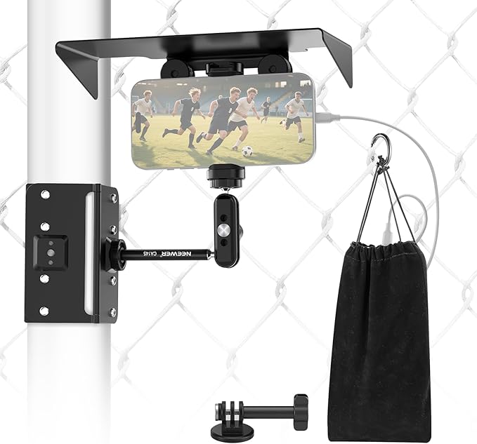 NEEWER Magnetic Phone Fence Mount with Shade Compatible with iPhone Mevo Start GoPro Insta360 DJI Pocket Radar Gamechanger, Baseball Tennis Games Streaming Video Recording Mounting Accessories, CA145