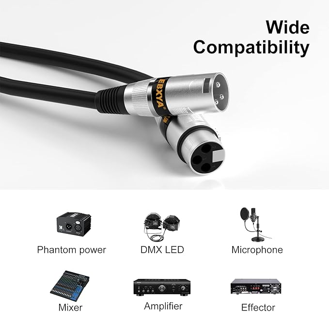 EBXYA XLR Cable 50 Ft 2 Pack, Balanced DMX Cable, 3 Pin Male to Female Microphone Cable Mic Patch Cords Compatible with Speakers, Mixer, Stage Lighting