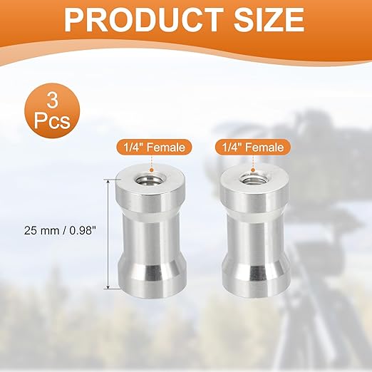 PATIKIL Camera Spigot Screws Converter 1/4" to 1/4" Female to Female, 3 Pack Tripod Screw Adapter Spigot Stud for Light Stand Hot Shoe Cold Shoe Adapter Ball Head Flash, Silver