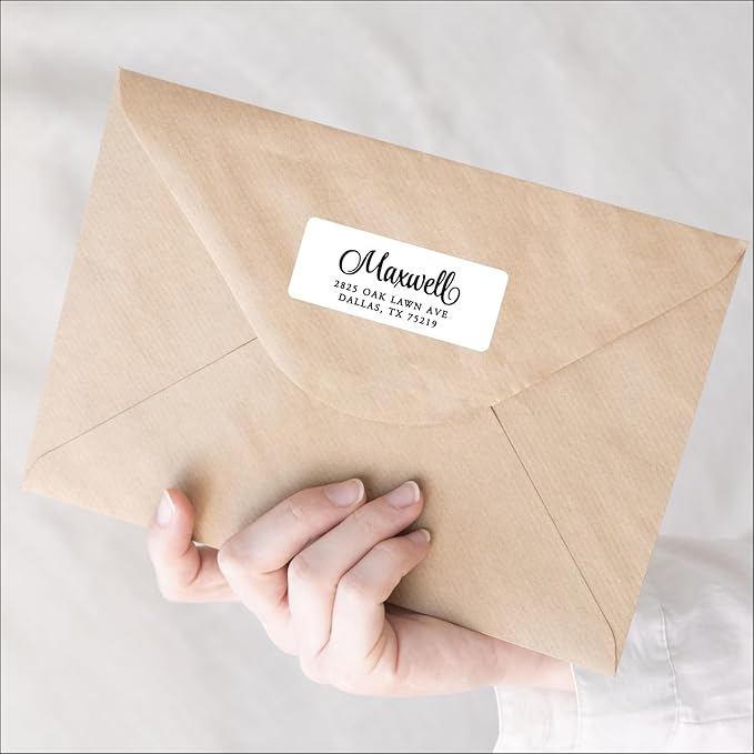 White Address Labels - Personalized Name Stickers, Custom Printed Return Mailing and Shipping Labels for Envelopes, Packages, Business, Home by PrettySweetParty (1000, Serif and Script)
