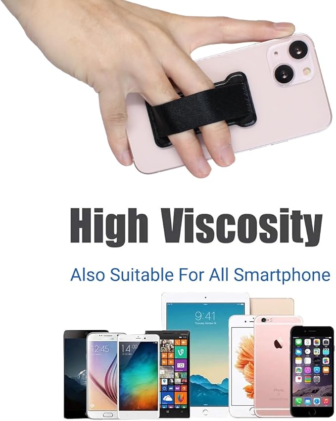 Phone Grip Holder for Hand, Universal Finger Strap Phone Holder, Finger Selfie Grip Compatible with Most Smartphones (PU Black) - 2Pack