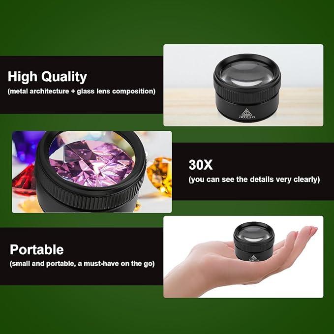 30X Portable Handheld Magnifier Optics Lens Loupes Magnifiers Dome Magnifying Glass for Jewelry Scope Stamps Seniors Reading Newspapers Crafts Watch Repair (30X 36MM)