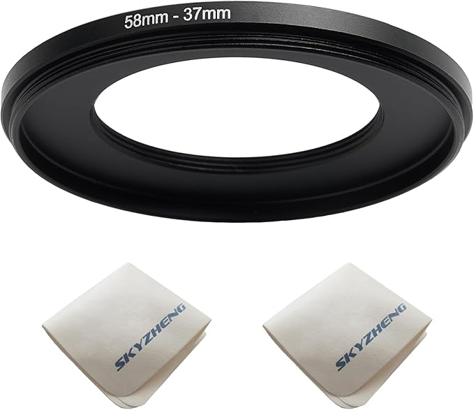 58mm Lens to 37mm Camera Lens Adapter 58mm to 37mm Step Down Ring Adapter Ring for All Brands of UV ND CPL, with Premium Lens Wiping Cloth 2 Pack (58mm-37mm)