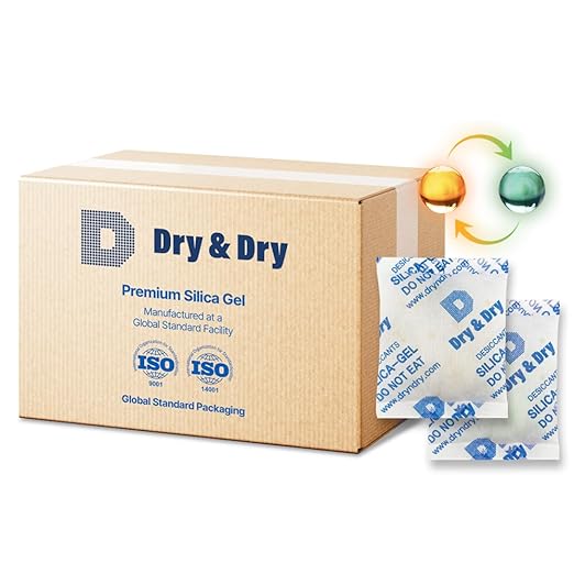 Dry & Dry 50 Gram [400 Packs] Orange Indicating(Orange to Dark Green) Mixed Silica Gel Packets - Food Safe Rechargeable Silica Packets Desiccants Silica Gel Packs Silica Gel Packets