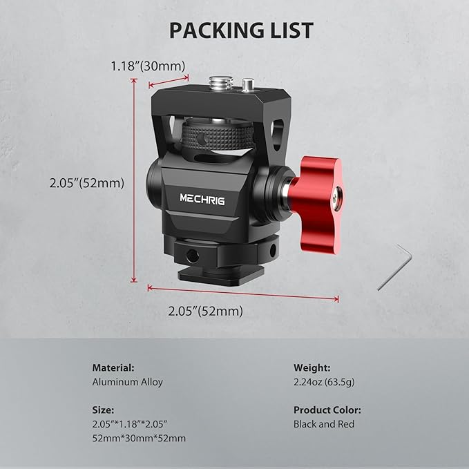 Camera Monitor Mount with Cold Shoe, Aluminum Cold Shoe Mount Adapter with 1/4″ Screw for LED Light Microphone Cage, Field Monitor Holder 360° Swivel & 180° Tilt Damping (63146)