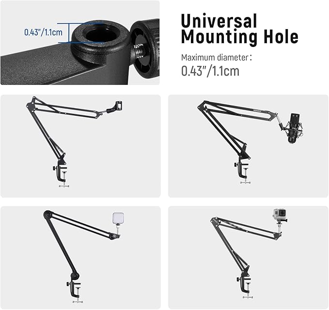 NEEWER Metal Table Mounting Clamp for Microphone Suspension Boom Scissor Arm Stand Holder with an Adjustable Positioning Screw, Fits up to 1.9inch/5centimeters Desktop Thickness (Black)