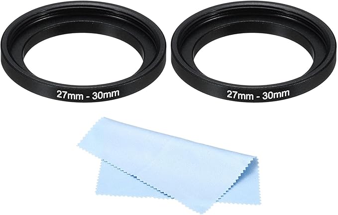 PATIKIL 27mm-30mm Metal Step Up Ring with Cleaning Cloth, 2 Pack Camera Lens Filter Adapter Ring Aluminum Filter Adapter Ring for Camera Lenses Hood, Black