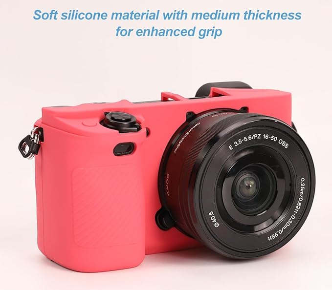Pocoukate Case for Sony Alpha A6400, A6300, Camera, Soft Silicone Protective Cover Skin with Screen Protector Accessories for Sony Alpha A6400 / 6300 Digital Camera Silicone Case - Rose