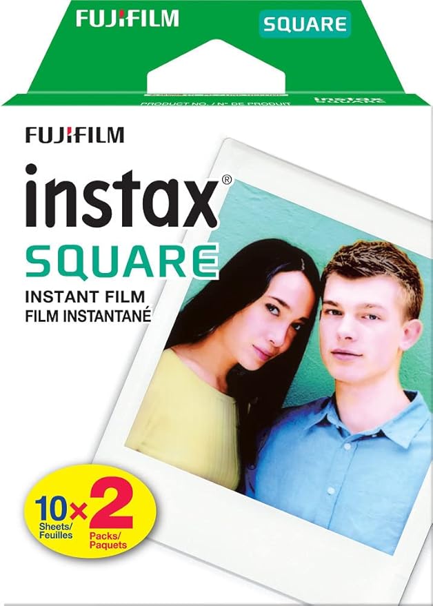 Fujifilm Instax Square Film Twin Pack (40 Exposures) with Case and Storage Box Bundle (White) (4 Items)