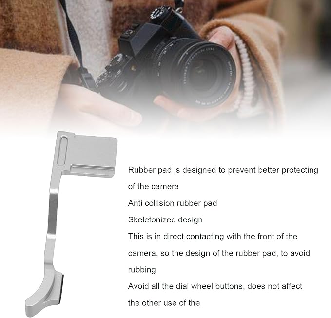 Yunir X T50 Thumb Up Grip for Fuji X T50 Camera Only,Aluminum Alloy Metal Thumb Grip with Hot Shoe Cover Protector Thumb Rest Support Holder,Not Affect The Use of XT50 Camera Buttons (Silver)