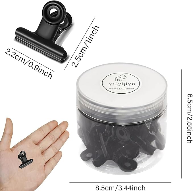 YUCHIYA 32 Pack Metal Clips & Push-pins for Corkboard & Crafts, Mini Binder Clips for Office & School (Black, 0.85 in)