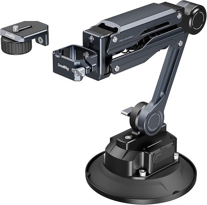 SMALLRIG Mini Electronic Shock Absorber Arm, 5” Vacuum Suction Cup Car Mount for DJI Osmo Pocket 3/for GoPro HERO13/for Insta360 X5/X4/X3 Ace Pro2, 2000mAh, Double Spring and Hydraulic Damping -5507