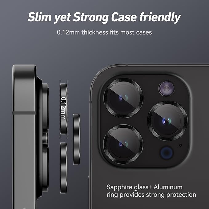 Jeluse Camera Lens Protector for iPhone 17 Pro Max/17 Pro/16 Pro Max/16 Pro/15 Pro Max/15 Pro/14 Pro Max/14 Pro, 9H Tempered Glass Screen Protector Cover Alignment Kit Metal Individual Ring