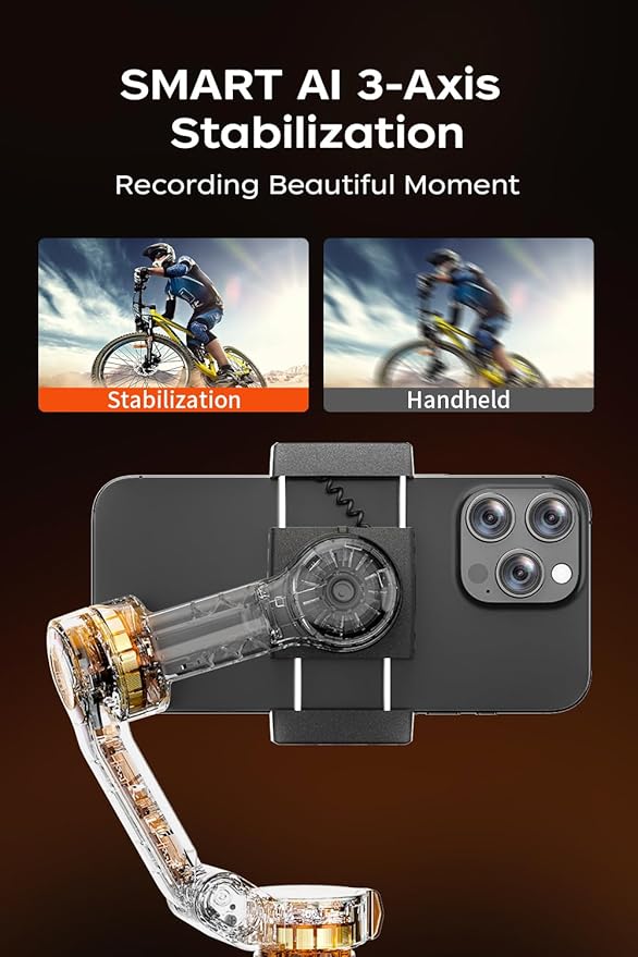 FUNSNAP CM8 Gimbal Stabilizer for iPhone Android with AI Tracker, 3-Axis Phone Gimbal with Remote Control Portable Foldable, Phone Stabilizer for Video Recording for Tiktok YouTube Vlog