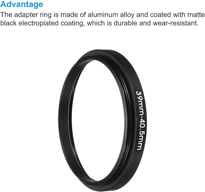PATIKIL 39mm-40.5mm Metal Step Up Ring with Cleaning Cloth, 2 Pack Camera Lens Filter Adapter Ring Aluminum Filter Adapter Ring for Camera Lenses Hood, Black