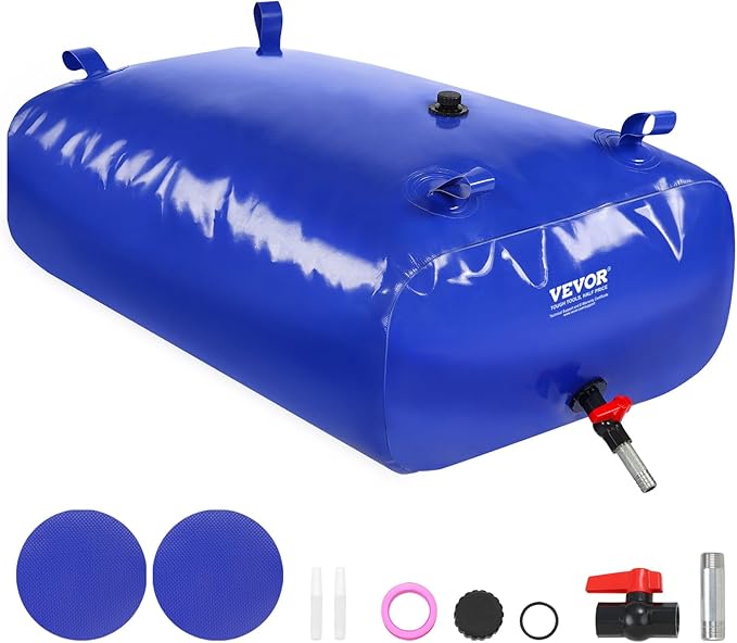 VEVOR 330L/87.17 Gallon Water Storage Bladder, RV Water Tank, 1000D Blue PVC Collapsible Water Storage Containers, Large Capacity Soft Water Bag, Portable Water Bladder, Fire Prevention, Camping
