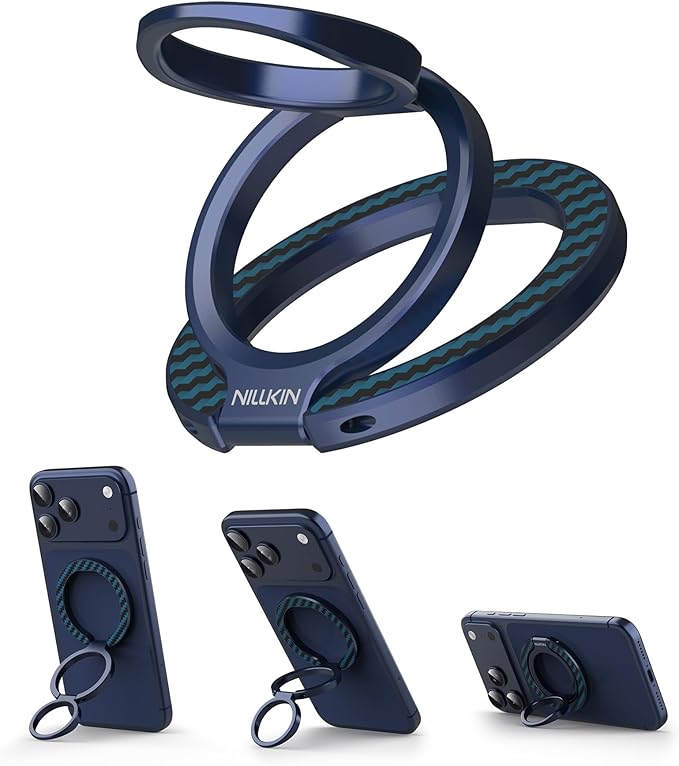 Nillkin MagSafe Phone Grip Ring Holder for Dual-Sided Magnet, Removable Magnetic Phone Ring Holder for iPhone 17/16/Pixel Snap Grip, Carbon Fiber, MagSafe Ring Stand, Accessories for iPhone, Blue