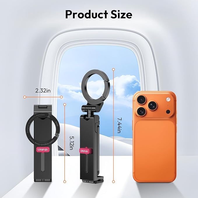 ULANZI MA88 Magnetic Phone Tripod Mount for MagSafe iPhone 17-12 Series, Strongest Magnet Handsfree Airplane Phone Holder for Woman Man, 360° Rotation Long Flight Travel Essentials for Seat Tray Table