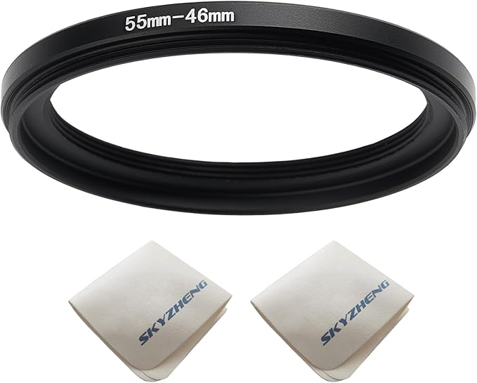 55mm Lens to 46mm Camera Lens Adapter 55mm to 46mm Step Down Ring Adapter Ring for All Brands of UV ND CPL, with Premium Lens Wiping Cloth 2 Pack (55mm-46mm)