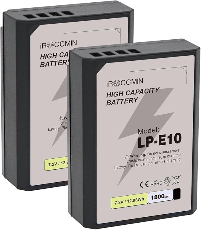 2Pcs LP-E10 Battery, 1800mAh Battery for Canon EOS Rebel T3 T5 T6 T7, Kiss X50 X70 T100, EOS 1100D 1200D 1300D 1500D 2000D 3000D 4000D Digital Cameras