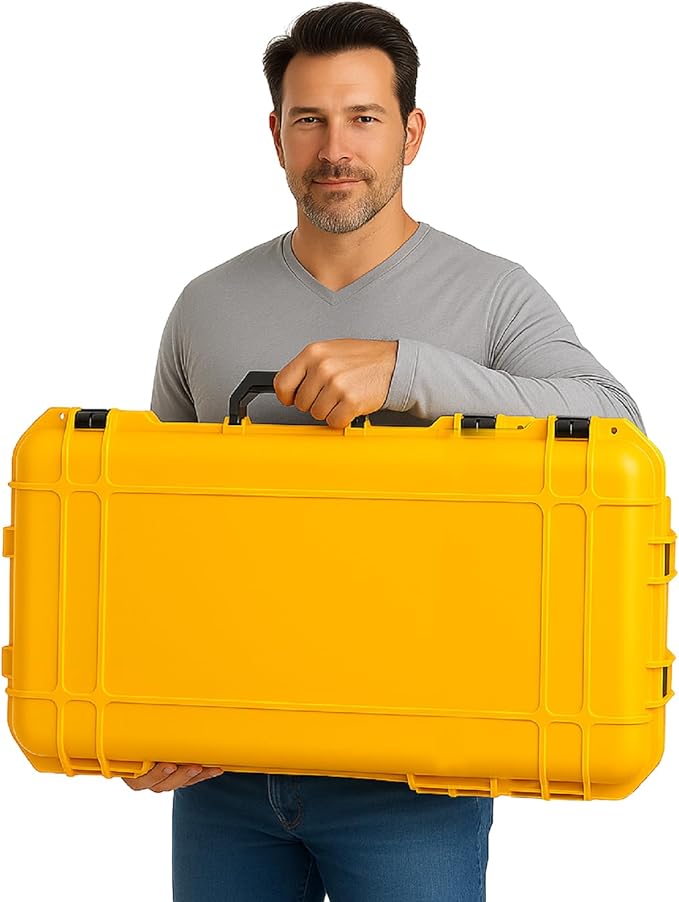 Relaxweex 1 Pcs 22.4 x 16.1 x 10.2 Inch Waterproof Hard Case with DIY Customizable Foam Insert Portable Protective Case with Knife for Camera Drones Equipments Tools Test Instruments (Yellow)