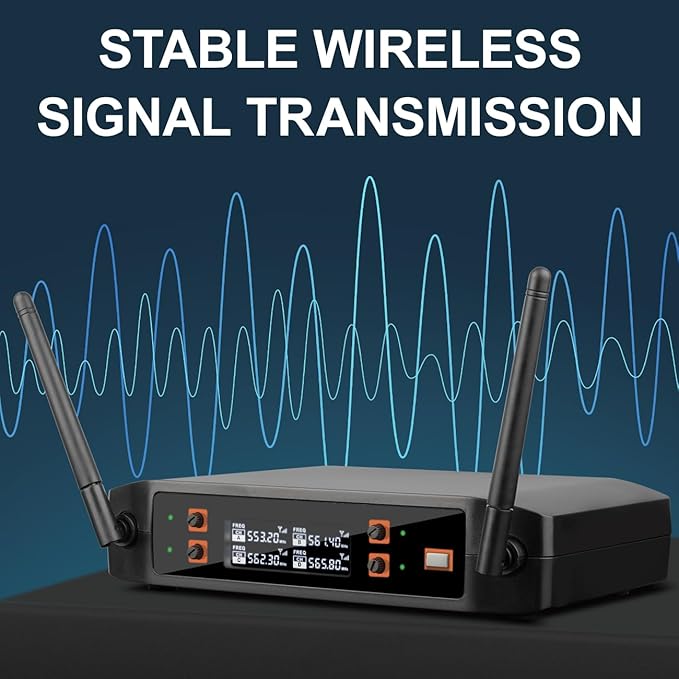 4-Channel Wireless Microphone System for Karaoke & Church UHF Handheld Mics, Plug & Play Setup, Clear Sound for Party & Meetings