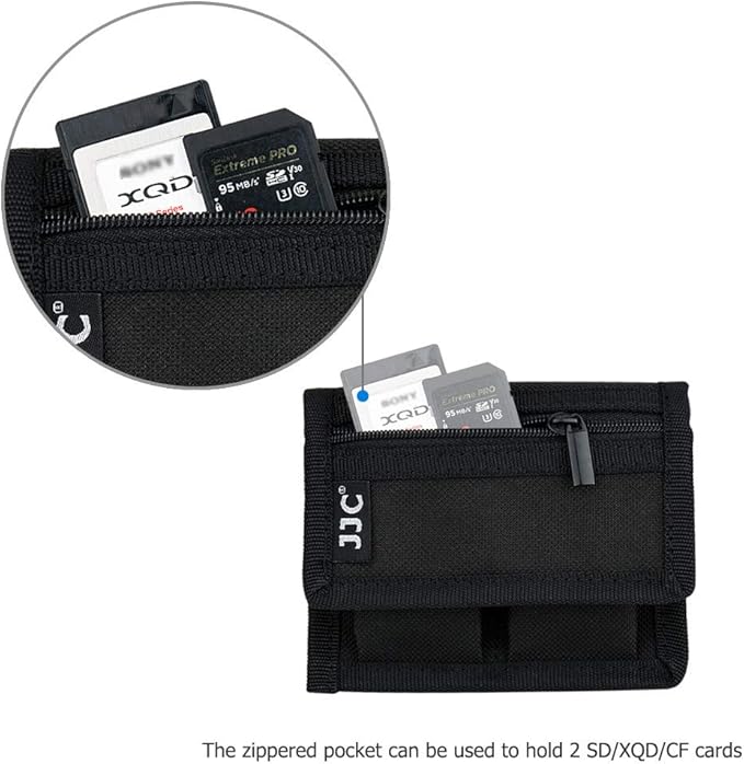Camera Battery Pouch Holder Case for 2 PCS Sony NP-F550 NP-FW50 NP-FZ100 NP-BX1 Canon LP-E6 LP-E8 LP-E10 LP-E12 LP-E17 Fuji NP-W126 Nikon EN-EL14 EN-EL15 with Zipped Pocket to Store SD TF XQD CF Cards
