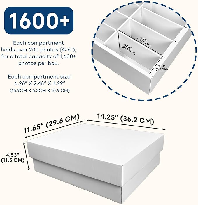 Toupeone Photo Storage Box 4x6, Large Capacity Photo Boxes Storage with Dividers, Cardboard Photo Organizer and Storage Box with Lid