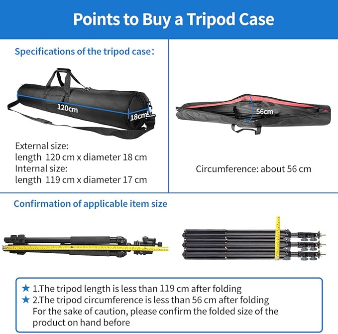 HEMMOTOP Tripod Bag, 47x7in All Sides Thick Tripod Carrying Case with Shoulder Strap and Handle, Heavy Duty Light Stand Bag with Two Zippered Pockets for Pool Cue, Speaker Stand -R12018