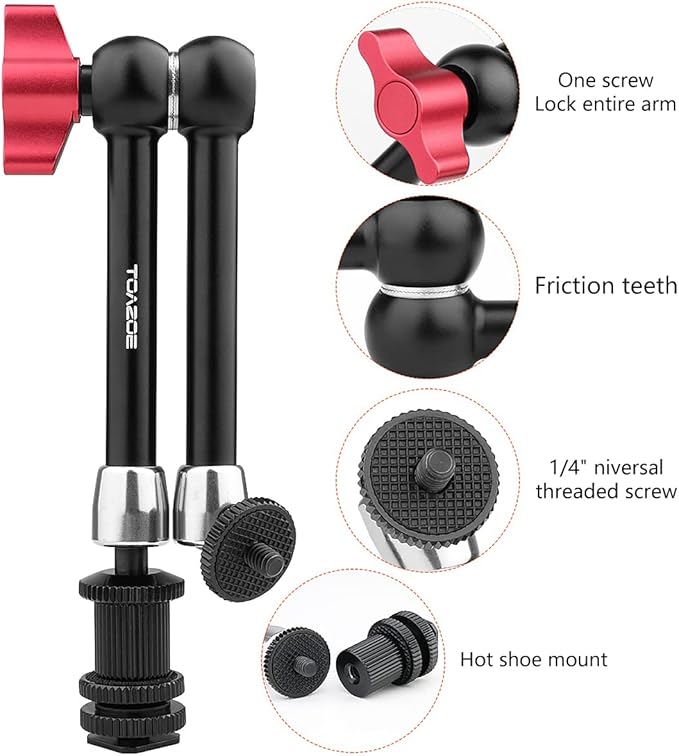 11 Inch Adjustable Articulating Friction Magic Arm & Super Clamp Set Compatible with Field Monitor, Video Light, Fill Light