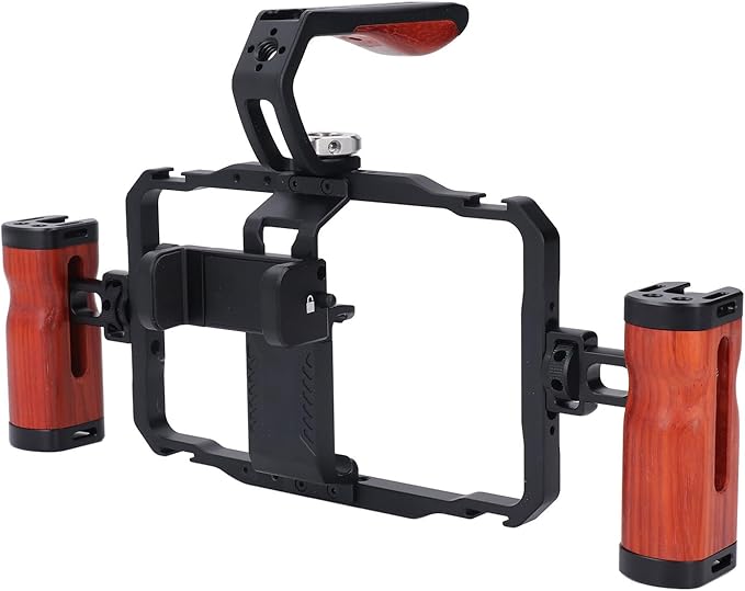 Smartphone Video Rig Kit, Aluminum Alloy Detachable Dual Handles Portable Phone Cage, Universal Handheld Stabilizer with Expansion Ports for Vlogs Videos Live Streaming