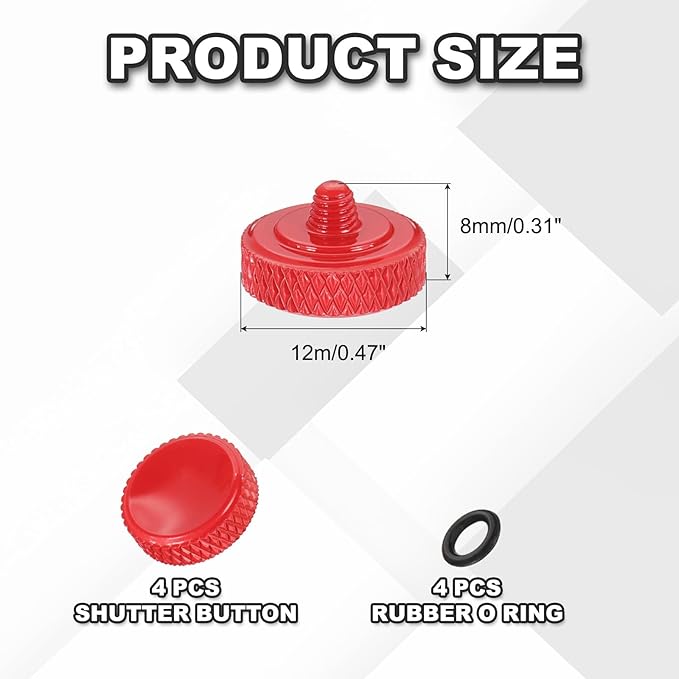 PATIKIL Camera Shutter Button, 4 Pack 12mm Concave Surface Shutter Release Buttons Pure Copper Camera Button for Nikon for Fujifilm for Leica DSLR/SLR, Red