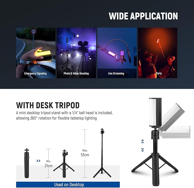 NEEWER Magnetic Handheld Light Wand with Desk Tripod, 17 Scenes, APP Control 360° Full RGB Mini LED Video Lighting Stick, 2500K-8500K Dimmable CRI97 for Photography Vlog TikTok, 2550mAh Battery, TL97C