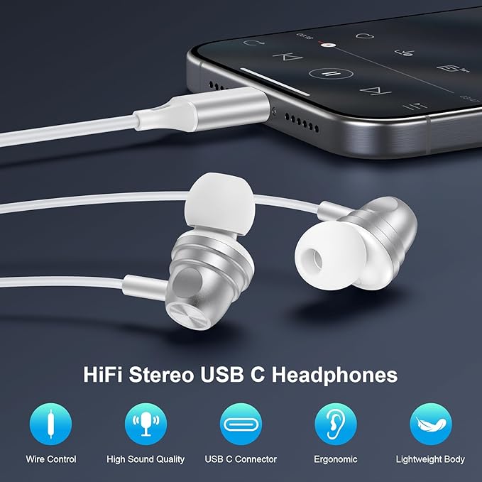 USB C Google Headphones Wired Earbuds for Google Pixel 10 Pro XL,10 Pro Fold,10 Pro,10,9a,9 Pro XL,9,8a,8 Pro,8,7a,7 Pro,7,6a,6 Pro,6,5a,5,4a,4 XL,3, in Ear Type C Pixel 10 Wired Ear Buds Earphones