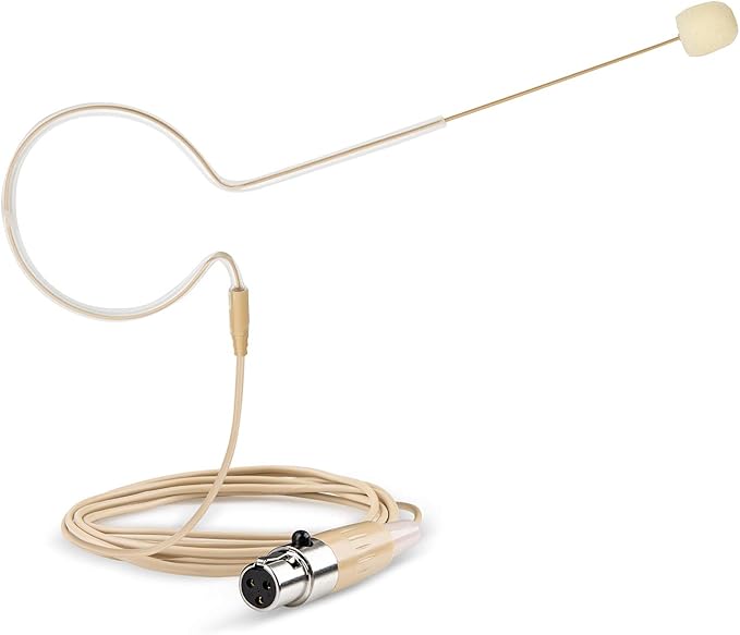 Headset Headworn Microphone - 3 Pin Mini XLR Head Microphone for AKG Samson Wireless System & Bodypack Transmitter – Beige Single Earhook Omnidirectional Headset Head Mic