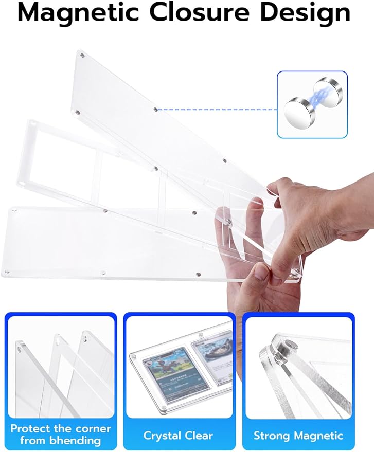 Wigearss 4 Slots 35-75PT Universal Magnetic Acrylic Game Card Case, Baseball Card Holder, Hard Acrylic Card Cases, Card Protector, Fit for Standard Card