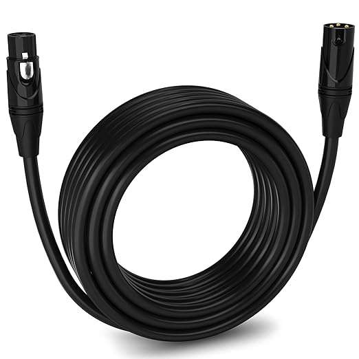 LyxPro 50 Feet XLR Microphone Cable Balanced Male to Female 3 Pin Mic Cord for Powered Speakers Audio Interface Professional Pro Audio Performance and Recording Devices - Black