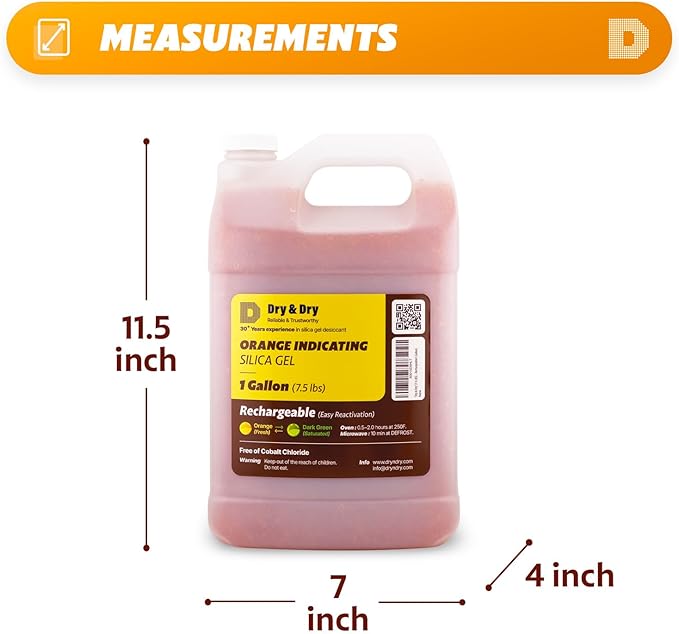 "Dry & Dry" [30 LBS] Premium Orange Indicating Silica Gel Desiccant Beads(Industry Standard 3-5 mm) - Rechargeable(4 Gallon)