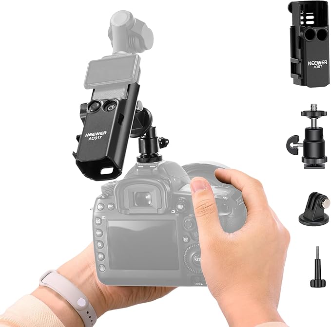 NEEWER Basics Pocket 3 Extension Adapter Mount Kit Compatible with DJI Osmo Pocket 3, Expansion Cage Frame, Dual Cam Setup with Cold Shoe for DSRL Digital Camera Vlogging, GP-68