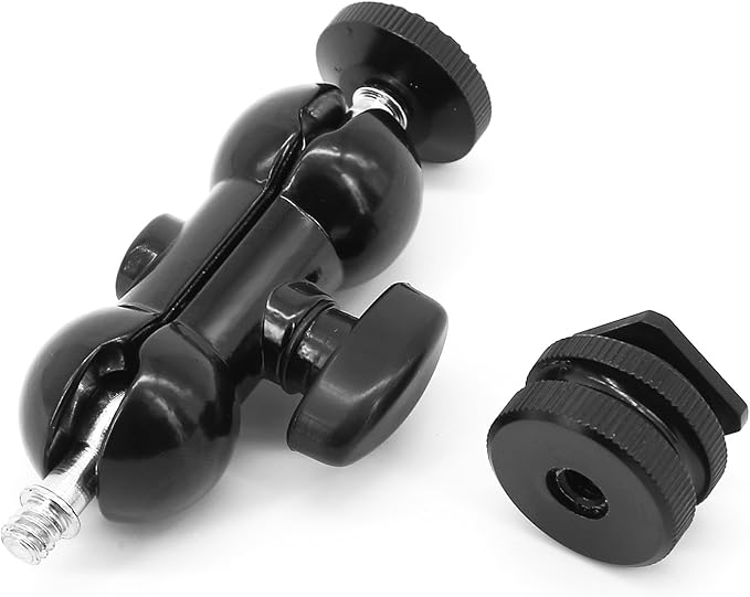 Ball Head Shoe Mount 1/4" Hot Shoe Mount Double Ballhead 1/4" Tripod Screw Multi-Function for LCD Monitors,Led Light,Microphone