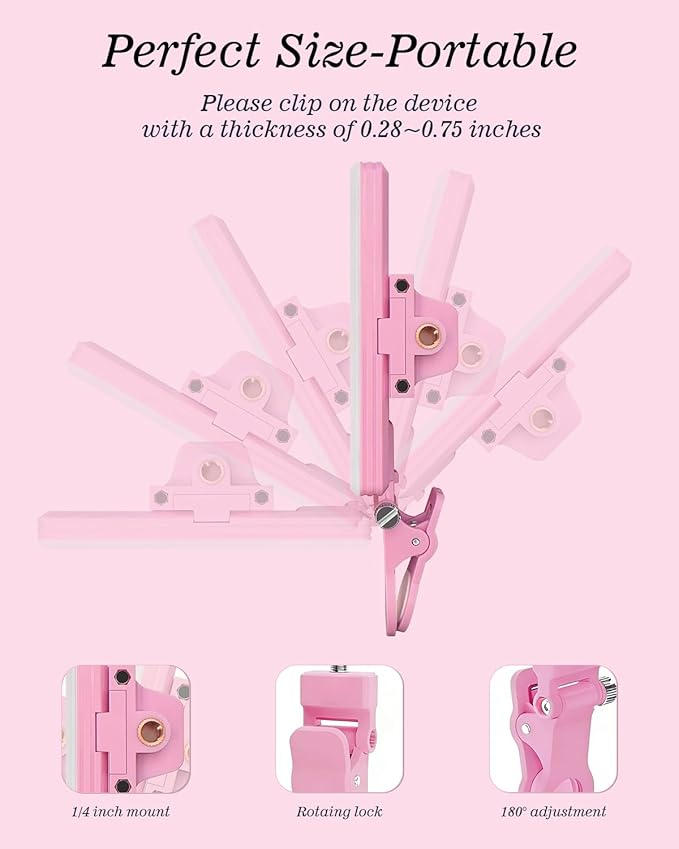 60 LED Portable Selfie Light Video Conference Lighting with Clip & Camera Tripod Adapter Rechargeable 2000mAh CRI 97+, 3 Light Modes for Phone iPhone Webcam Laptop Photo Makeup (Pastel Pink)