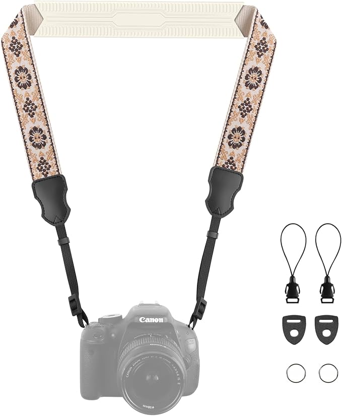 Neck Strap Silicone Camera Straps - Padded Camera Strap, 1.5" Wide Adjustable Nylon Shoulder Strap - Compatible with Canon, Nikon, Sony, and More DSLR and Mirrorless Cameras (Khaki Yellow)