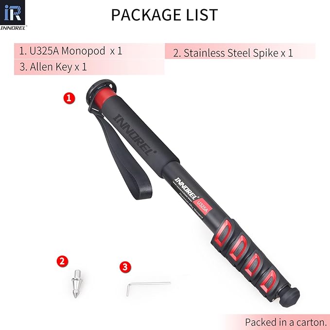 INNOREL U325A Camera Monopod 66.9 in/170 cm Aluminum Alloy 5-Section with Fast Flip Lock Travel Monopod for Canon Nikon Sony DSLR Camera Video Camcorder DV Photography Bracket Load 26 lb/12 kg