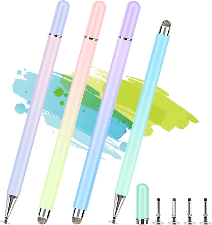 Stylus Pens for Touch Screens, 4 Pcs High Precision Disc Stylus with Magnetic Cap, 2 in 1 Stylus Pen Compatible with iPhone, iPad Pro, Mini, Air and Samsung Tablets