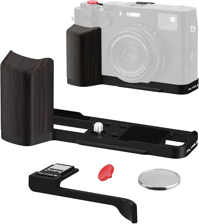 Grip Accessories for FUJIFILM X100VI / X100V, L-Shape Handle with Arca-Swiss Quick Release Plate & Metal Thumb Grip Hot Shoe Cover & 2 Shutter Buttons Fuji X100VI / X100V Accessories (Black)