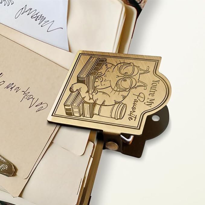 ANATTASOUL Journal Clip Vintage Funny Cat and Book Metal Brass Clips, Decorative Heavy Duty Journal Page Holder Clips for Book, Paper, Bookmark