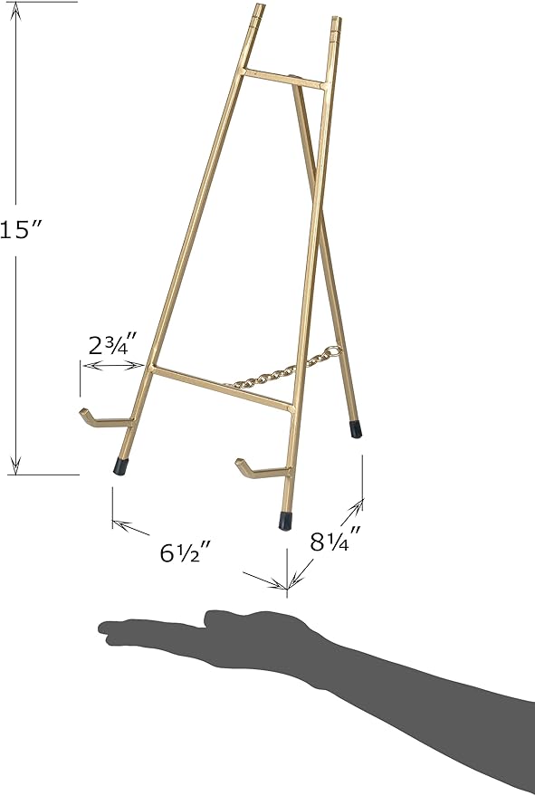 Red Co. 15” Tall Modern Metal Tripod Plate Stand and Art Holder Easel, Gold