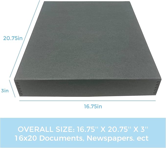Lineco Museum Archival Storage Box, 16.75x20.75x3 in. Drop Front Design. Acid-Free with Metal Edge. Organize Photos, Pictures, Prints, Documents, Crafts, DIY. Gray, 6 Pack